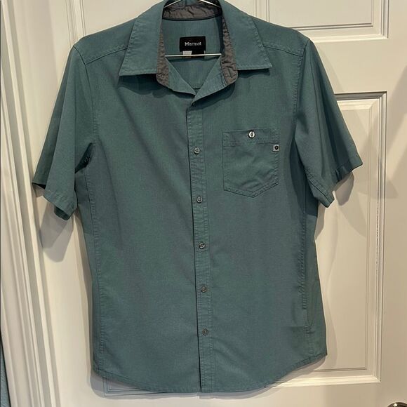 Marmot blue green Windshear short sleeve shirt size men’s small - Picture 8 of 9